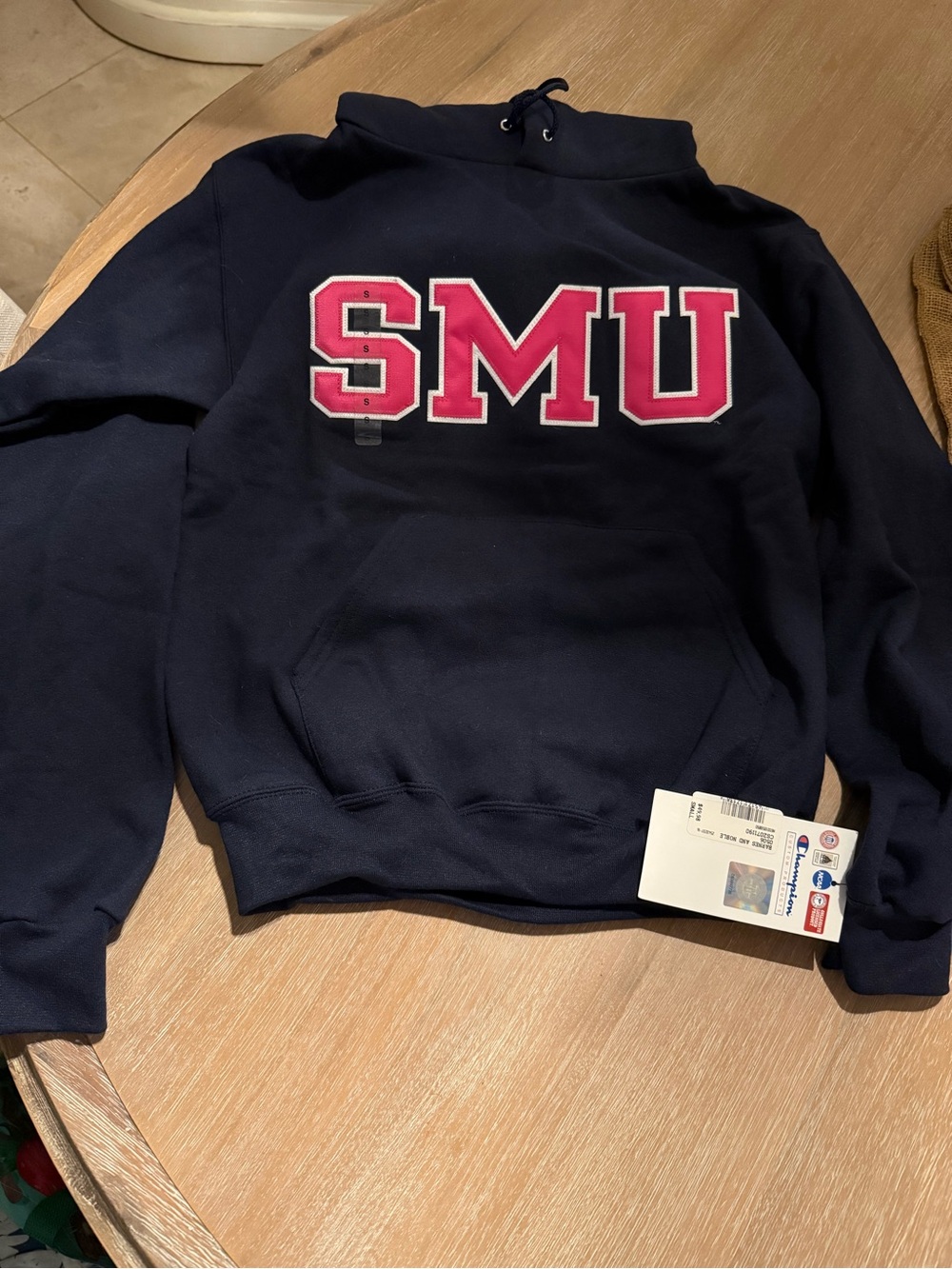 *Vintage* SMU Champion Navy Pullover Hoodie with Pink SMU Letters